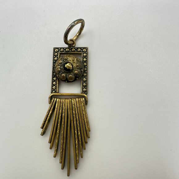 Antique Victorian gold gilt Etruscan Revival tassel fringe brass pendant charm - Picture 1 of 8